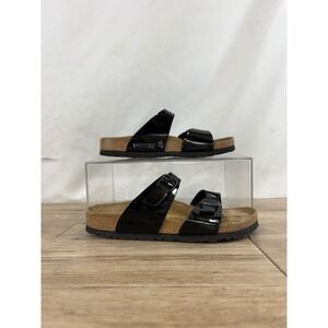 Birkenstock Sydney Black Patent Sandals Womens 39 L8 M6 Two Strap Slides 4616